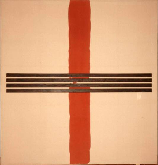 Image 18/: Painting, 'Silka' and wood on cotton. <I>Item 2A, 1963</I> 1963 - 172 x 172 cm.